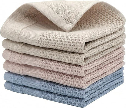 Mia'sDream Dish Cloths Waffle Weave Cotton Kitchen Towel, Soft and Absorbent, 12x12, 6 Pack (Multi Color)