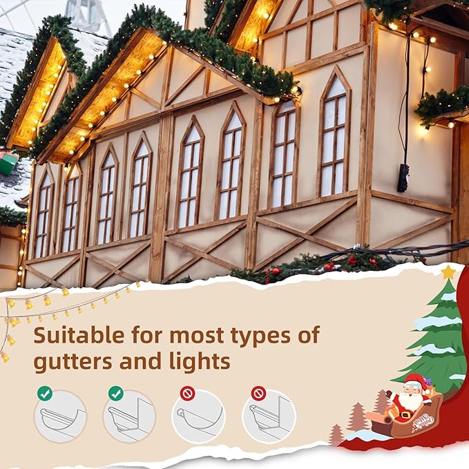 Geegoods Christmas Light Clip,Plastic Black Gutter Hooks Outdoor,Weatherproof Holiday Hanging Clips,Mini Light Hooks for Outside String Lights Christmas Decoration(120 pcs)