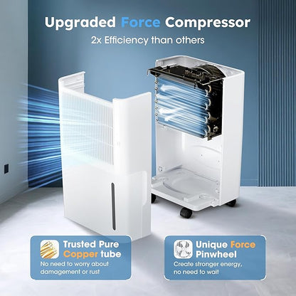 2500 Sq.Ft Dehumidifiers with Drain Hose for Home, 30 Pints Large Room Dehumidifier with Smart Humidity Control, 24H Timer, 3 Working Modes for Bathroom & Bedroom