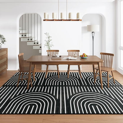 2x6 Washable Black Runner Rugs for Kitchen, Soft Abstract Rainbow Boho Rug for Bedroom Bedside Laundry Room Bathroom,Modern Non Slip Low Pile Floor Mat