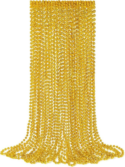 YAXINRUI 12 PCS Gold Bead Necklaces, Christmas Bead Necklaces, Gold Mardi Gras Beads, 33 Inch Round Beaded Necklaces for Mardi Gras Party Christmas New Year Eve Festive Events, Party Favors