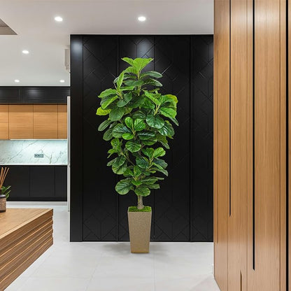 Artificial Fiddle Leaf Fig Tree 6ft, 6 Feet Large Tall Fake Plants Indoor with Modern Style Planter, Artificial Silk Tree for Home Office Living Room Decor Indoor, Lifelike & Lush (Champagne)