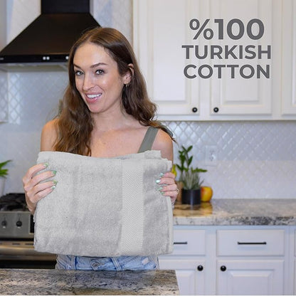 TEXTILOM 100% Turkish Cotton 6 Pcs Luxury Bath Towels, Soft & Absorbent Bathroom Towels Set (2 Bath Towel, 2 Hand Towel, 2 Washcloths)- Light Grey