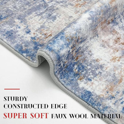 Modern Abstract Runner Rug 2x6, Grey Blue Orange Multi Washable Kitchen Runner Non-Slip Soft Hallway Rug Runner Thin Print Faux Wool Carpet for Entryway Bedroom Laundry Room Indoor Home Decor