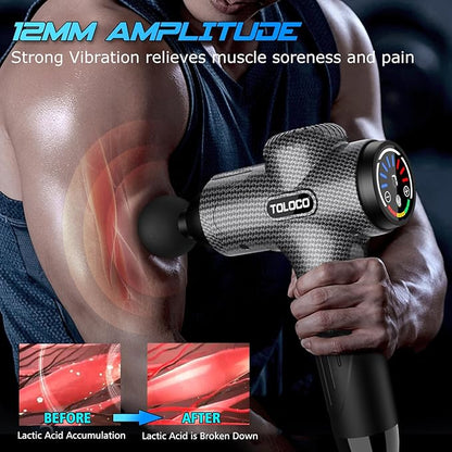 TOLOCO Massage Gun, Upgrade Deep Tissue Back Massager with 10 Replacement Heads, Percussion Massage Guns for Athletes for Pain Relief, Super Quiet Electric Massager for Christmas Gift, Carbon