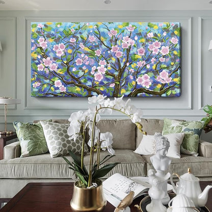 ARTZON Extra Large Pink Wall Art Abstract Flower Plum Blossom Botanical Canvas Prints Oversized Nature Artwork Tree Landscape Horizontal Big Picture for Home Living Room Bedroom Office Decor 58"x29"