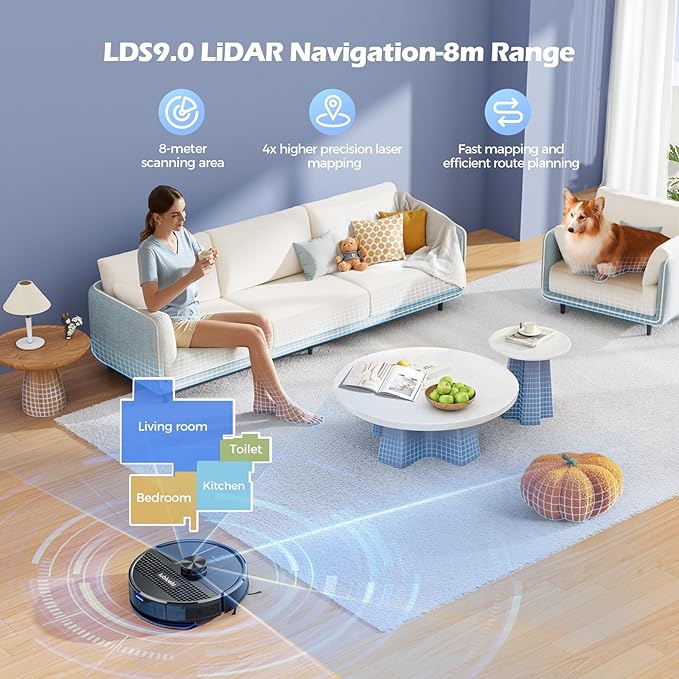 Lubluelu Robot Vacuum and Mop Combo, 5500Pa Robot Vacuum Cleaner with LDS9.0 LiDAR Navigation, Self-Empties for 60 Days, No-Go Zones, WiFi/App/Alexa Control, Ideal for Hard Floors, Carpet (SL68 Plus)