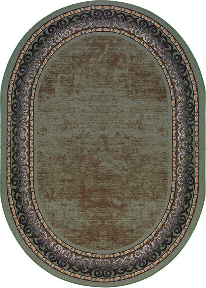 Antep Rugs Alfombras Bordered Modern 5x7 Non-Slip (Non-Skid) Low Pile Rubber Backing Indoor Area Rug (Green, 5' x 7' Oval)