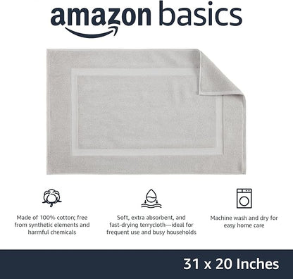 Amazon Basics Banded Bathroom Bath Rug Mat, Soft Silver, 31 inches L x 20 inches W