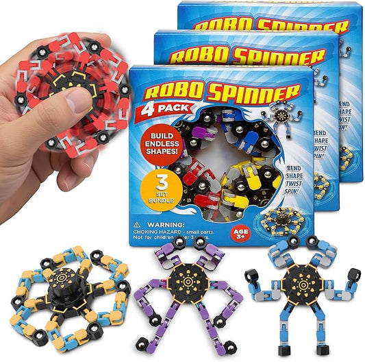 Stomp Rocket Robo Spinner, Transformable Fidget Spinner Set (12 Spinners) - Transformer Robot Fidget Toy for Kids - Cool Sensory Gadgets - Spinning STEM Gifts & Party Favors for Boys, Girls, Teens