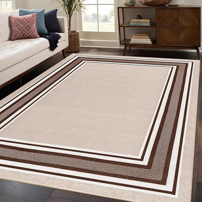 Beverly Rug Non Slip Area Rugs 3x5 Modern Bordered Non Skid Rubber Backing Soft Area Rug for Living Dining Room Easy to Clean Non Shedding Kitchen Bedroom Indoor Carpet 3 x 5 Beige-Brown