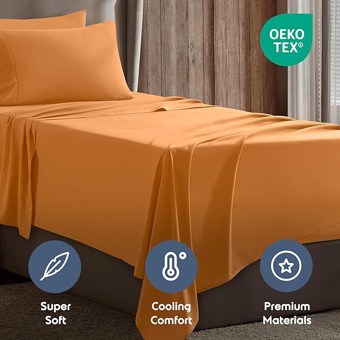Nestl Twin XL Sheet Set - College Dorm Size - Luxury 1800 Ultra-Soft Microfiber Twin Extra Long Bed Sheets - Deep Pockets - Easy Fit - Extra Soft - 3 Piece Set (Twin XL, Light Orange)