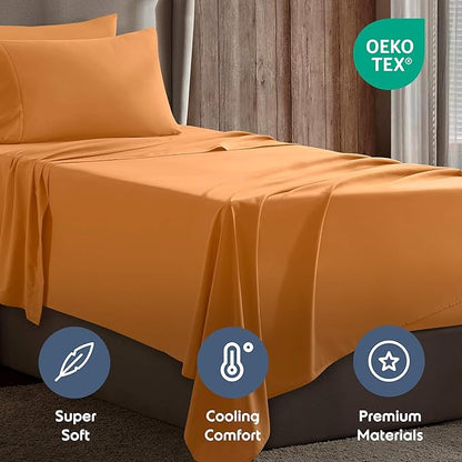 Nestl Twin Sheet Set - 1800 Ultra-Soft Microfiber Twin Bed Sheets - Double Brushed - Deep Pockets - Easy Fit - Extra Soft - 3 Piece Set - Bedding Sheets & Pillowcases (Twin, Light Orange)