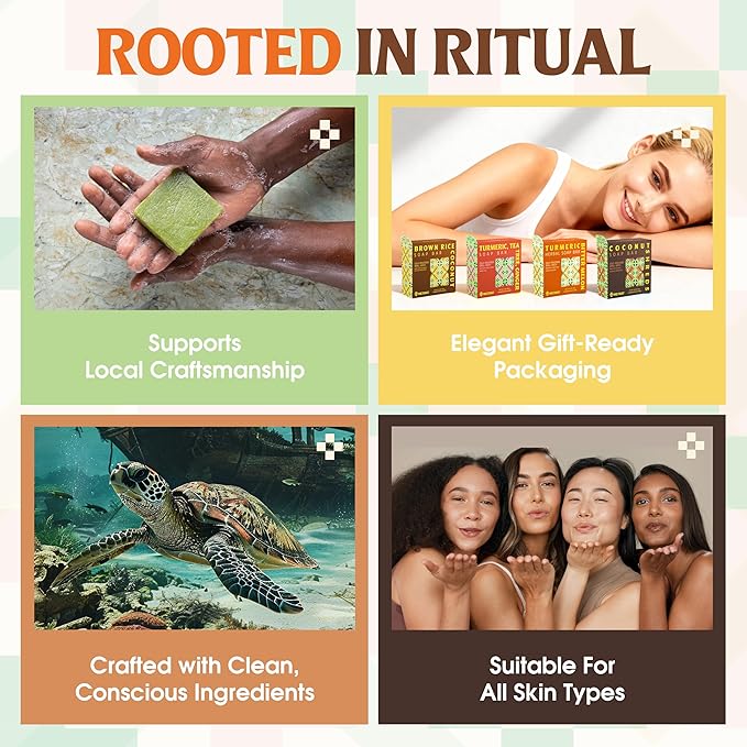 Turmeric & Bitter Melon 2-in-1 Luxurious Natural Soap Bar | Pack of 3 | Refreshing Cleanse for Sweat, Oil & Buildup | Cooling Lemongrass Peppermint | Cold Process | Handmade in Vietnam