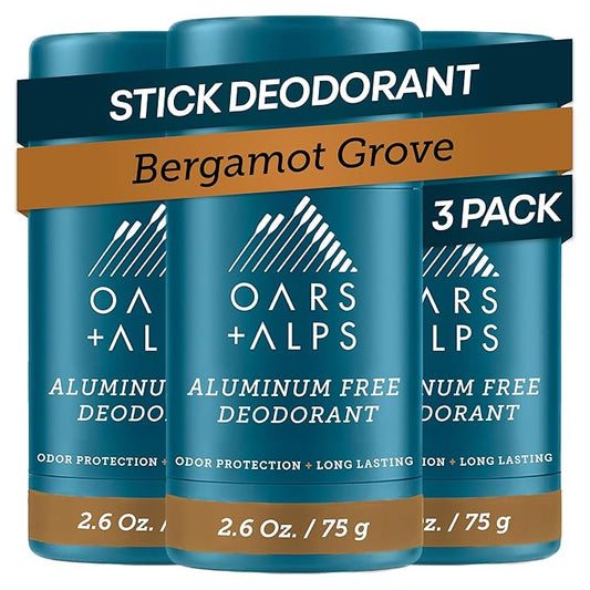 Oars + Alps Aluminum Free Deodorant for Men and Women, Dermatologist Tested and Made with Clean Ingredients, Travel Size, Bergamot Grove, 3 Pack, 2.6 Oz Each