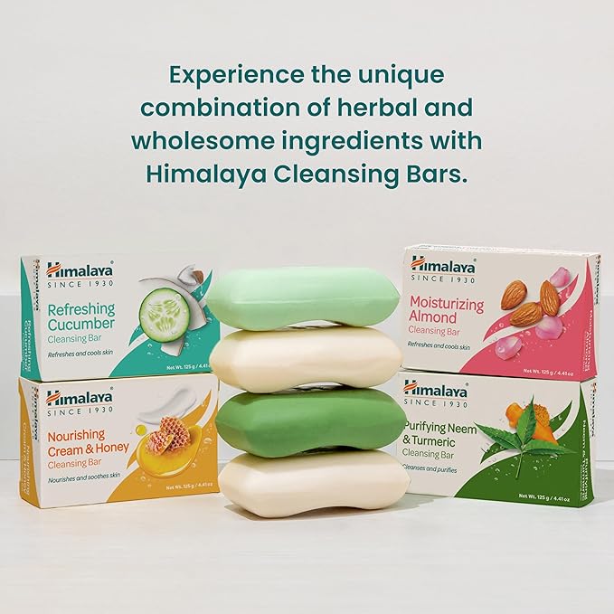 Himalaya Moisturizing Almond Cleansing Bar, Face and Body Soap for Soft Skin, 4.41 oz, 12 Pack