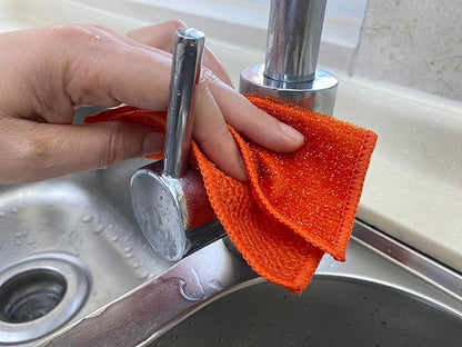 24 Pack Microfiber Scrub Dish Cleaning Cloth, Non-Scratch, Reusable & Durable for Pan Pot Dish Cooktop Stovetop Counter Kitchen Household, Machine Washable, 6 x 6 Inch, Orange, Blue & Green Assorted