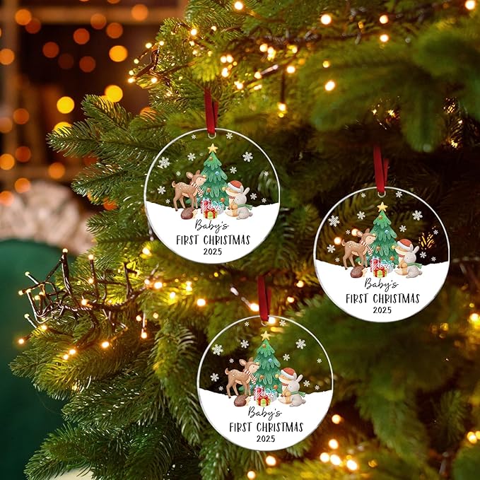 Baby's First Christmas Ornament 2025 - Acrylic Baby Ornaments for Christmas Tree - Baby's First for New Parents, Family, Baby Boy Or Baby Girl - Christmas Tree Hanging Decorations