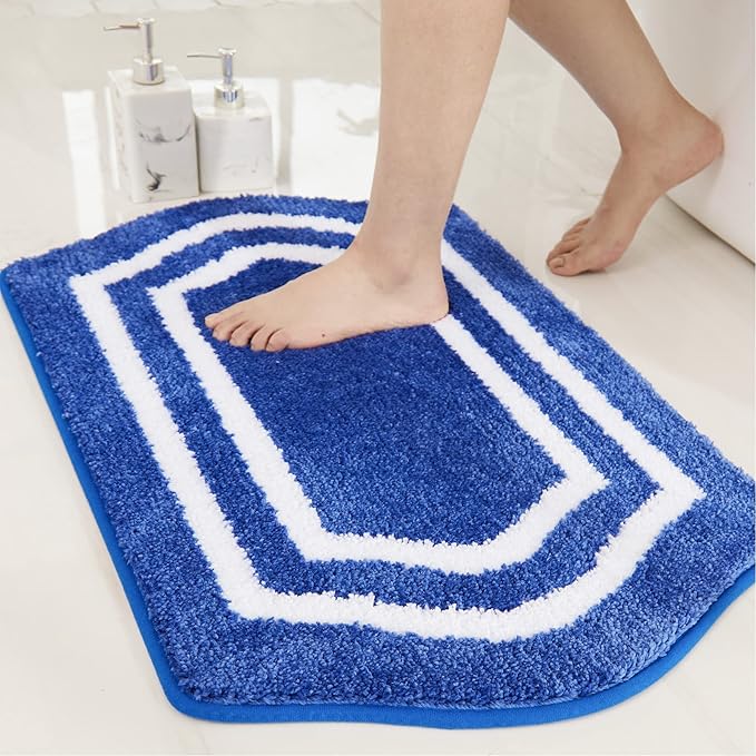 COSY HOMEER Extra Thick Bath Linen Sets Rugs - Anti-Slip Bath Mats Soft Plush 100% Strong Polyester Living Room Bathroom Water Absorbent(Blue,17x27 - Inches)