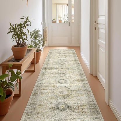Rug Runners for Hallways Non Slip - 2x8 Runner Rug for Bedroom, Washable Runner with Rubber Backing, Soft Low-Pile Carpet for Kitchen, Laundry, Bathroom (2'x8', Grey/Yellow)