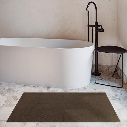 Cotton Paradise 100% Cotton Non Slip Bath Mats for Bathroom, 17x24 inch Soft Absorbent Quick Dry Machine Washable Floor Bath Mat, Brown