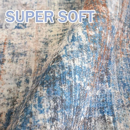 IOHOUZE Abstract Runner Rug 2x8 Ft Washable Runners for Hallways, Non Slip Kitchen Runner Printed Faux Wool Entryway Runner Indoor, Modern Abstract Floor Carpet for Hall Bedroom, Blue Rust
