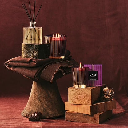 NEST New York Scented 3-Wick Candle, Autumn Plum - 21.2 oz - Up to 100-Hour Burn Time - Reusable Glass Vessel