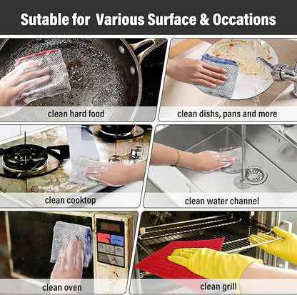 Dish Rags for Washing Dishes 16 Pack Multipurpose Wire Miracle Cleaning Coths Non-Scratch Wire Dishwashing Rag Lint Free Microfiber Cleaning Cloth for Kitchen Windows