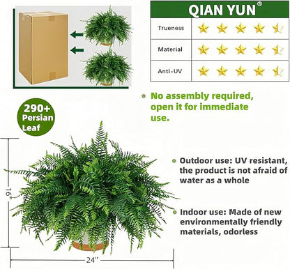 QIANYUN Fake Outdoor Plants-30inch Artificial Ferns UV Resistant Fake Ferns for Bedroom Living Room Garden Outdoor Indoor Decor- Including Planters (Green-03)