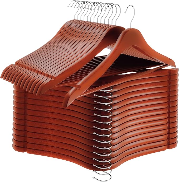Utopia Home Premium Wooden Hangers 30 Pack - Durable & Slim Coat Hanger - Suit Hanger with 360-Degree Rotatable Hook - Wood Hangers with Shoulder Grooves (Cherry Color)