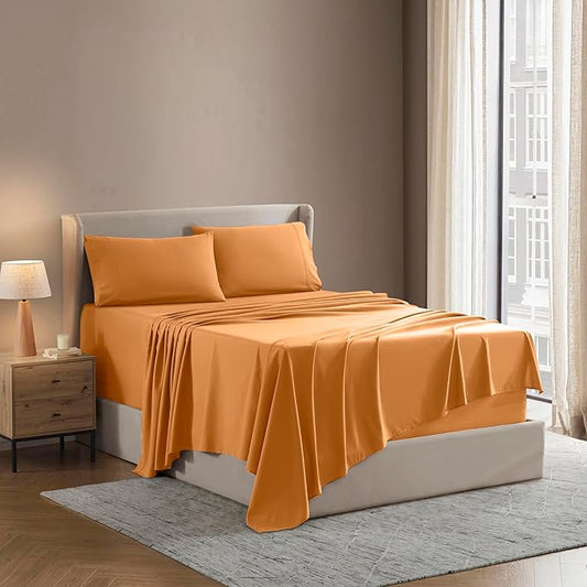 Nestl Full XL Sheet Set - Luxury 1800 Ultra-Soft Microfiber Full Extra Long Bed Sheets - Double Brushed - Deep Pockets - Easy Fit - 4 Piece Set - Bedding Sheets & Pillowcases (Full XL, Light Orange)
