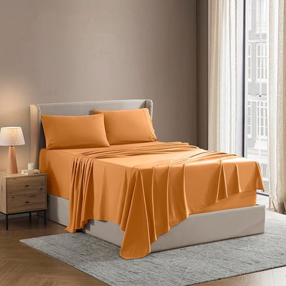 Nestl King Sheet Set - Luxury 1800 Ultra-Soft Microfiber King Bed Sheets - Double Brushed - Deep Pockets - Easy Fit - 4 Piece Set - Bedding Sheets & Pillowcases (King, Light Orange)