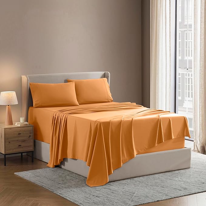 Nestl California King Sheet Set - 1800 Ultra-Soft Microfiber Cal King Bed Sheets - Double Brushed - Deep Pockets - Easy Fit - 4 Piece Set - Bed Sheets (California King, Light Orange)