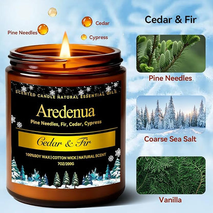 Winter Candles – Cedar & Fir Scented Candle | 7oz Soy Candles for Home Scented with 50H Burn - Evergreen Pine Christmas Candle for Home | Winter Aromatherapy Gifts for Women Men