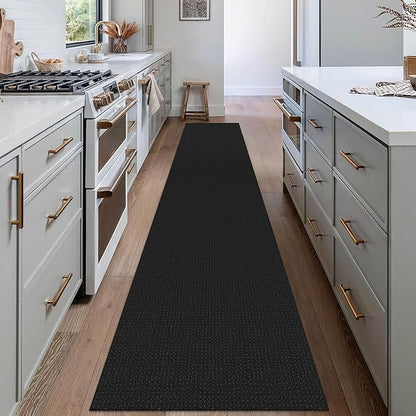 EARTHALL Woven Runner Rug 2x12 Ft Washable Runners for Hallways Extra Long Cotton Non Slip Rubber Backed Kitchen Runner Braided Indoor Floor Carpet for Entryway, Hall, Kitchen, Black/Grey