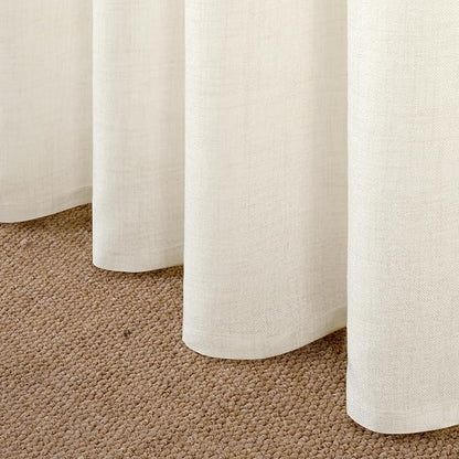 YoungsTex Ivory Linen Curtains 48 Inch Length for Kitchen, Light Filtering Semi Sheer Short Window Drapes Rod Pocket Back Tab Curtain for Cafe Living Room, 2 Panels, 42 X 48 Inch