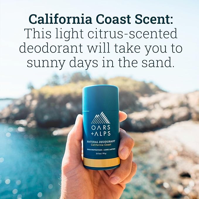 Oars + Alps Deodorant for Men & Women, Aluminum Free Deodorant for Men, Dermatologist Tested, Clean Ingredients, Non Toxic, Vegan, Long Lasting, Odor Protection, California Coast, 1pk, 2.6oz