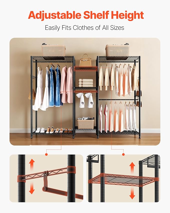 VEVOR Clothing Garment Rack, Heavy Duty Closet Wardrobe, Adjustable Tiers Clothes Racks with Steel Frame, for Bedroom, Clothing Store, Hallway