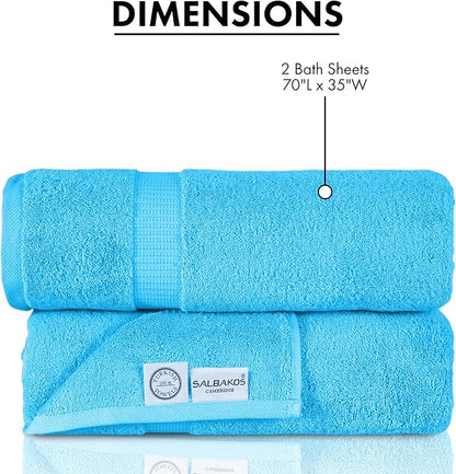 SALBAKOS 100% Turkish Cotton Extra Large Bath Sheet Set of 2 35x70 inch | Heirloom Quality | Hotel & Spa Collection | Soft, Absorbent Oversize Bath Towels | Made in Turkey (Aqua, 2 Bath Sheets)