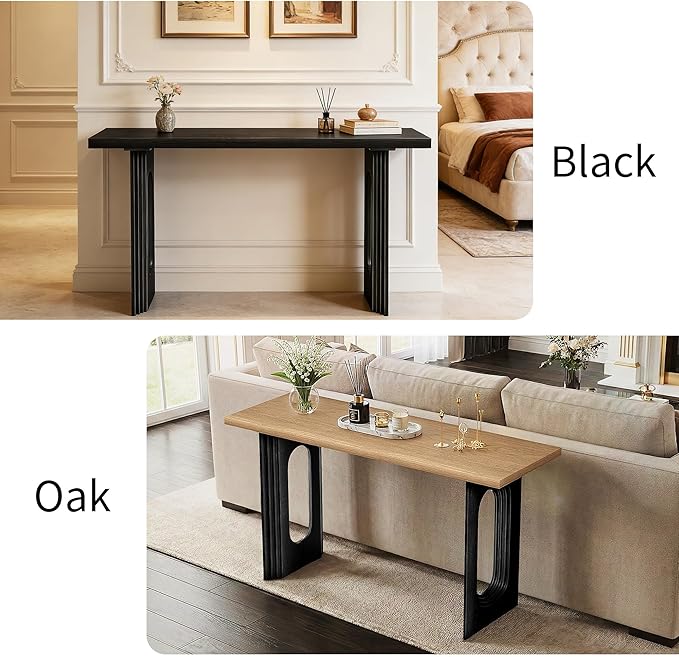 59.2" Entryway Table,Fluted Console Table Modern Farmhouse,Widen Sofa Tables Behind The Couch,Wooden Side Console Table Hollow Support Legs for Living Room/Hallway/Entry Way/Foyer Black
