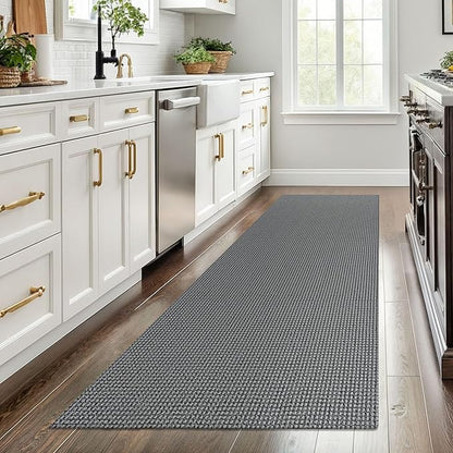 EARTHALL Woven Runner Rug 3x8 Ft Washable Runners for Hallways Wide Non Slip Rubber Backed Kitchen Runner Braided Indoor Floor Carpet for Entryway, Hallway, Kitchen, Bedroom, Dark Gray