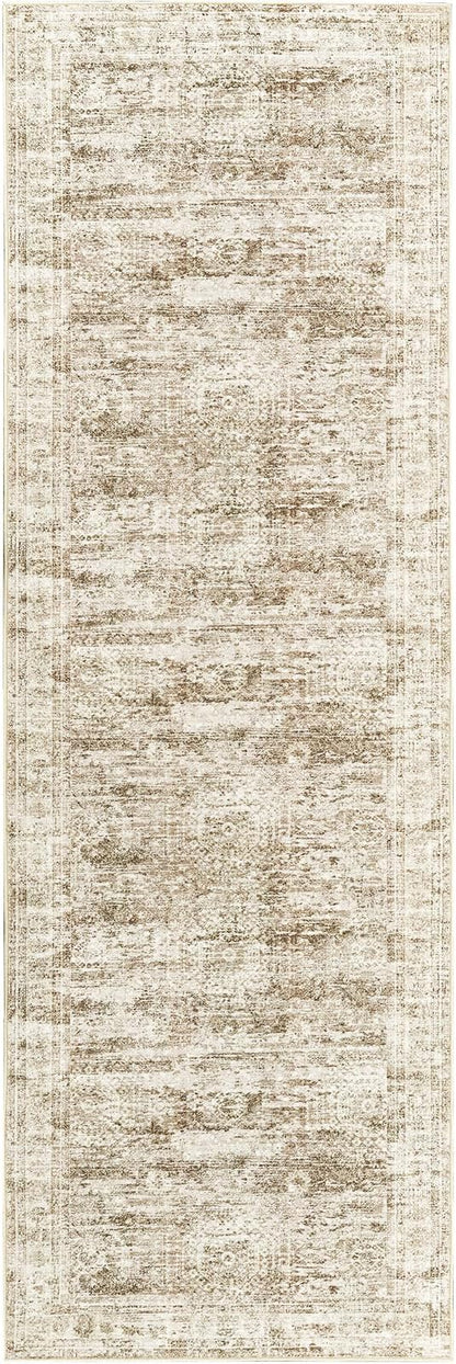 Kitchen Runner Rug Non Slip - 2.5 x 8 Runners for Hallways, Entryway, Bedroom, Washable Runner Rugs for Bathroom, Laundry Room, Low Pile Soft Vintage Area Rug(2.5'x8', Brown/Ivory)