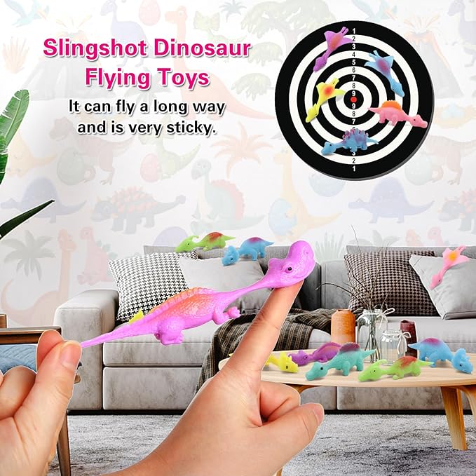 20 Pcs Slingshot Dinosaur Finger Toys, Valentines Classroom Gifts Flying Dinosaur Party Favors for Kids, Sticky Rubber Dino Catapult Fidget Toys, Funny Gag Gifts for Boys Girls