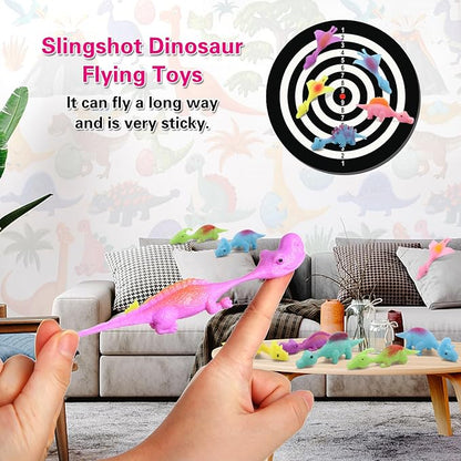 20 Pcs Slingshot Dinosaur Finger Toys, Valentines Classroom Gifts Flying Dinosaur Party Favors for Kids, Sticky Rubber Dino Catapult Fidget Toys, Funny Gag Gifts for Boys Girls
