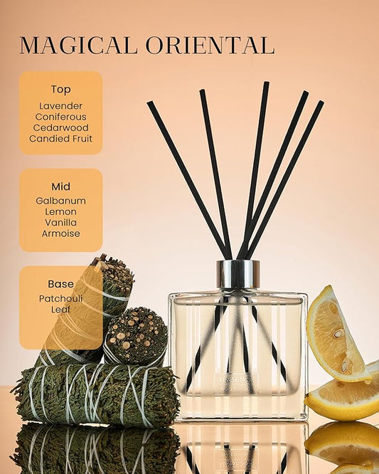 M&SENSE Lavender Lemon Reed Diffuser Set - 7.04oz Magical Oriental Scent Diffusers for Home with Sticks, Shelf Air Freshener for Bedroom Bathroom Office Decor