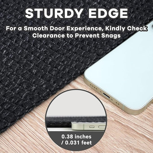 EARTHALL Woven Runner Rug 2x5 Ft Washable Runners for Hallways Cotton Non Slip Rubber Backed Kitchen Runner Braided Indoor Floor Carpet for Entryway, Hallway, Kitchen, Bedroom, Black/Grey