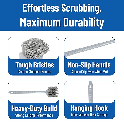 SPARTA 40501EC23 Plastic Large Scrub Brush, Kitchen Brush, Utility Brush With Long Handle For Cleaning, 20 Inches, Gray