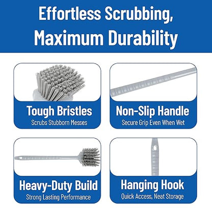 SPARTA 40501EC23 Plastic Large Scrub Brush, Kitchen Brush, Utility Brush With Long Handle For Cleaning, 20 Inches, Gray