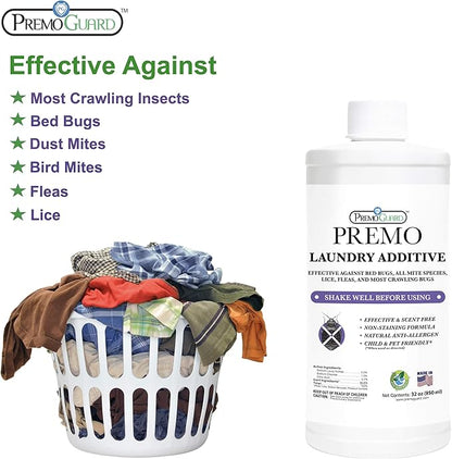 Bed Bug & Mite Laundry Detergent Additive by Premo Guard – 32 oz – Child & Pet Friendly – Stain & Odor Free – Best Natural Non-Toxin Treatment
