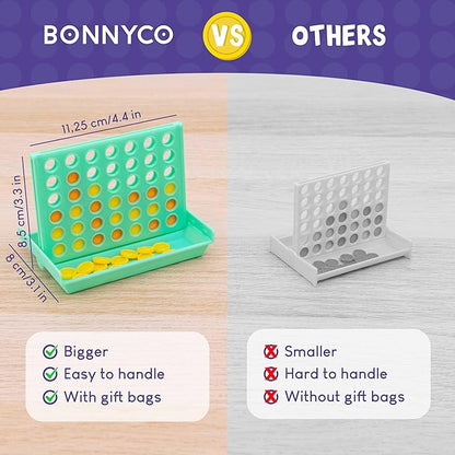 BONNYCO 4 in a Row Pack of 16 Birthday Party Favors for Kids Age 5-12. Classroom Prizes for Students, Bulk Gifts, Mini Travel Board Games and Toys, Goodie Bags and Pinata Stuffers